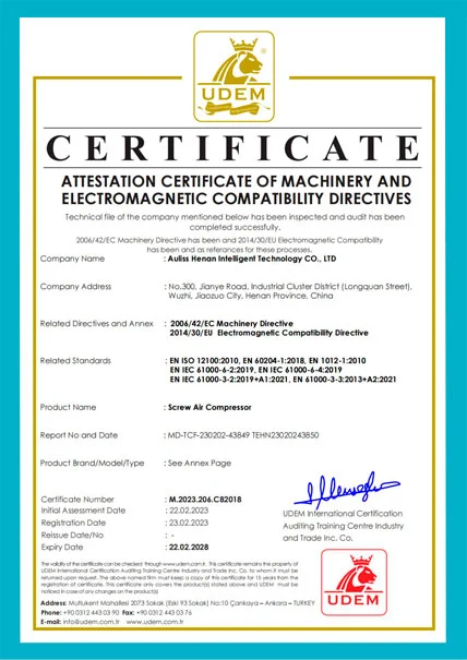 attestation certificate of machinery and electromagnetic compatibility directives